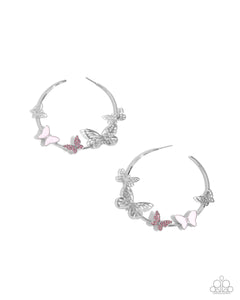 Earrings Aerial Allegiance - Pink HOOPS Butterflies