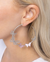 Load image into Gallery viewer, Earrings Aerial Allegiance - Pink HOOPS Butterflies