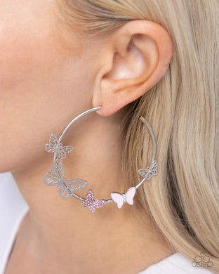 Earrings Aerial Allegiance - Pink HOOPS Butterflies