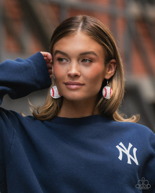 Earrings Homerun Haute - White Baseball Sports SF116