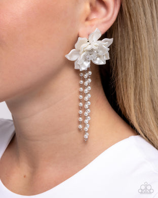 Earrings Lotus Length White Pearl E2403
