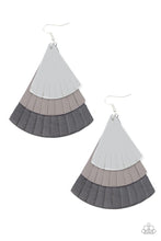 Load image into Gallery viewer, Earrings HUGE FANATIC - BLACK AND GRAY LEATHER FAN LAYERED E2089