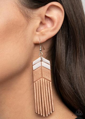 Earrings DESERT TRAILS - WHITE CHEVRON BROWN LEATHER FRINGE E204
