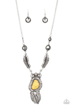 Load image into Gallery viewer, Necklace RULER OF THE ROOST - YELLOW CRACKED STONE SILVER FEATHER N168