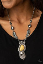 Load image into Gallery viewer, Necklace RULER OF THE ROOST - YELLOW CRACKED STONE SILVER FEATHER N168