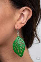 Load image into Gallery viewer, Earrings LEAF Em Hanging - Green Wooden E364