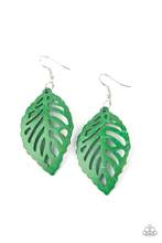 Load image into Gallery viewer, Earrings LEAF Em Hanging - Green Wooden E364