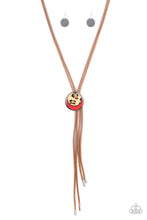 Load image into Gallery viewer, Necklace IM FELINE GOOD - RED CHEETAH PRINT SILVER CIRCLE BROWN CORD N2021