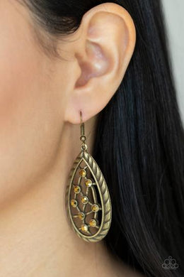 Earrings INDUSTRIAL INCANDESCENCE - BRASS AURUM RHINESTONE TEARDROP E2279