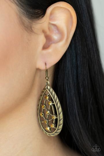 Earrings INDUSTRIAL INCANDESCENCE - BRASS AURUM RHINESTONE TEARDROP E2279